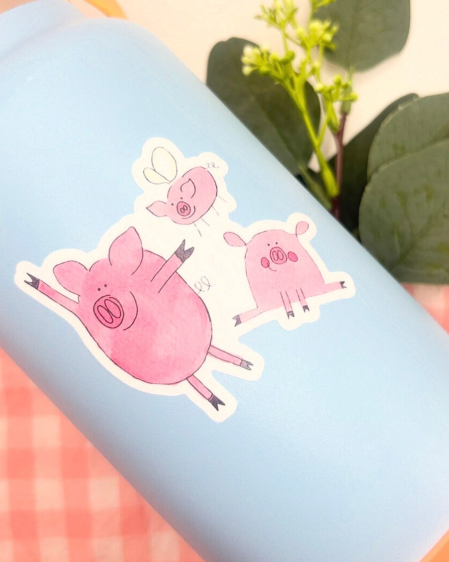 Three Pigs Watercolor Die-Cut Sticker