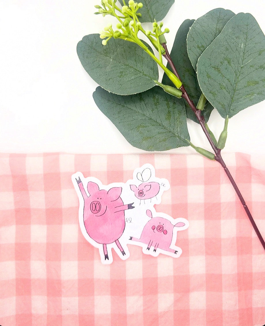 Three Pigs Watercolor Die-Cut Sticker