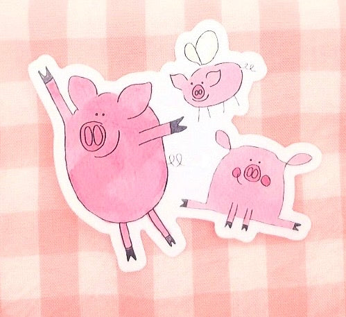 Three Pigs Watercolor Die-Cut Sticker