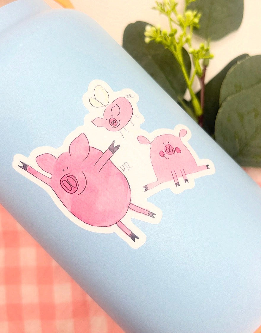 Three Pigs Watercolor Die-Cut Sticker