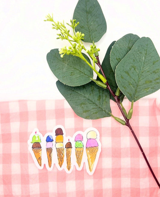 Ice Cream Cone Watercolor Die-Cut Sticker