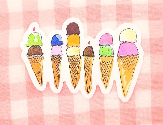 Ice Cream Cone Watercolor Die-Cut Sticker