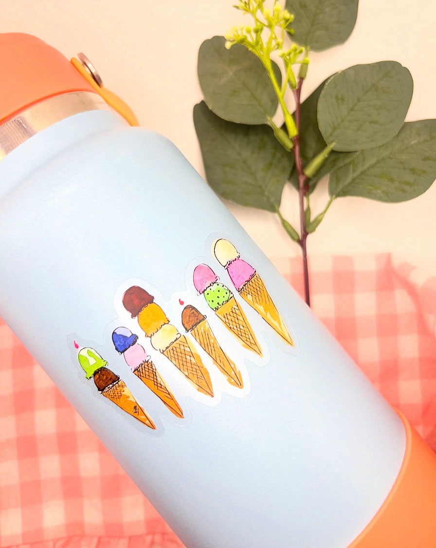 Ice Cream Cone Watercolor Die-Cut Sticker
