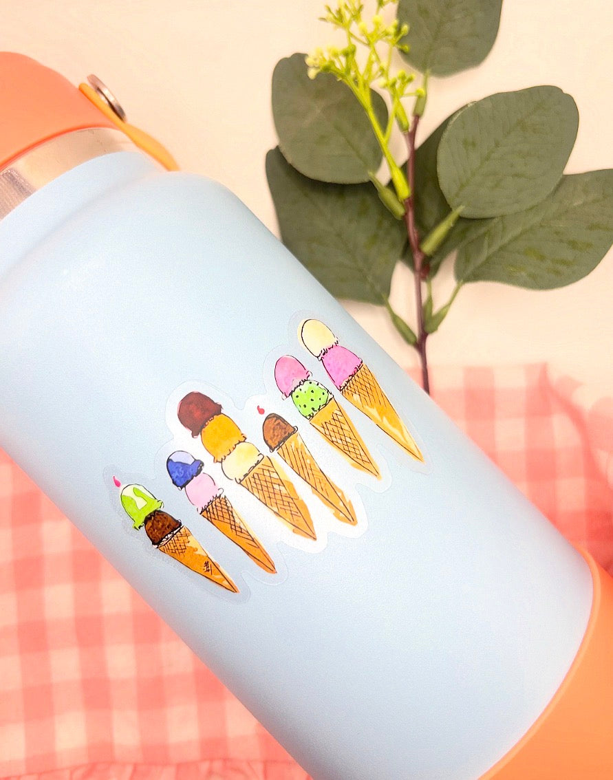 Ice Cream Cone Watercolor Die-Cut Sticker