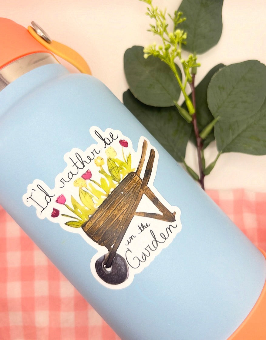 I'd Rather Be in the Garden Watercolor Die-Cut Sticker