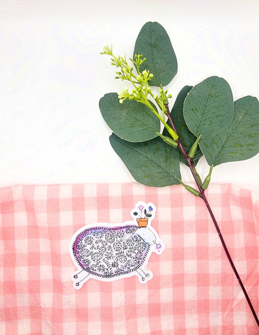 Spring Sheep with Flowers Watercolor Die-Cut Sticker