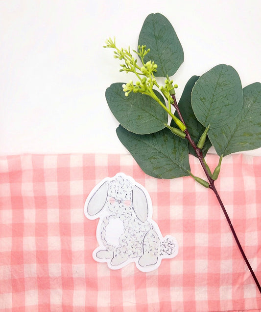 Gray and White Fluffy Bunny Watercolor Die-Cut Sticker