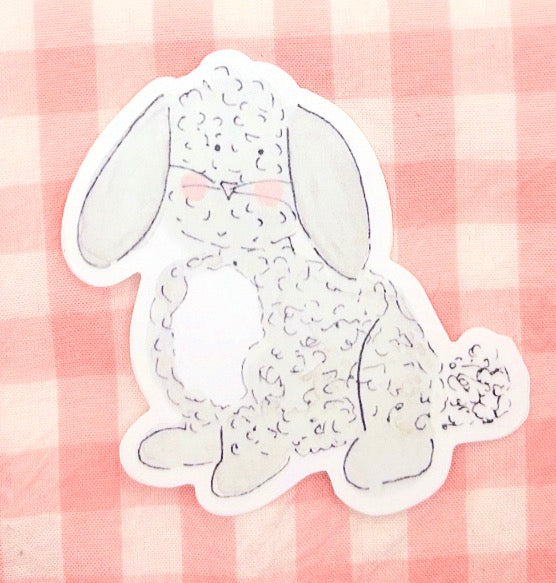 Gray and White Fluffy Bunny Watercolor Die-Cut Sticker