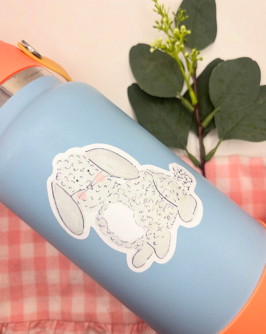 Gray and White Fluffy Bunny Watercolor Die-Cut Sticker