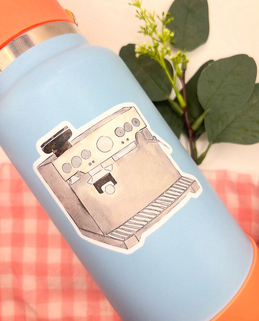 Espresso Coffee Machine Watercolor Die-Cut Sticker